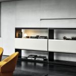 Minimalist Floating Wall Shelf Sliding Drawer Dark Wood Light Gloss Storage Unit