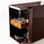 Olive Green Media Console with Marble Top Cabinet Storage and Polished Metal Base