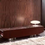 Olive Green Media Console with Marble Top Cabinet Storage and Polished Metal Base
