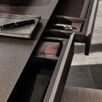 Modern Minimalist Floating Desk with 3 Drawer Storage Cabinet Dark Wood Black Gloss Finish