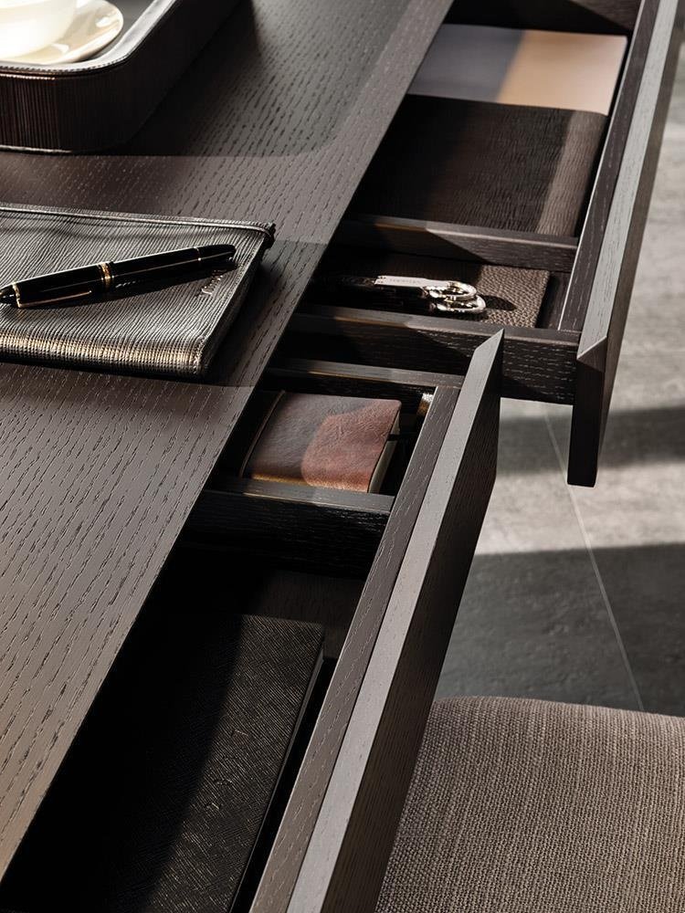 Modern Minimalist Floating Desk with 3 Drawer Storage Cabinet Dark Wood Black Gloss Finish