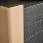 Modern Two Drawer Nightstands Dark Wood Orange Leather Accent Minimalist Bedside Tables