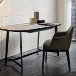 Oval Frosted Glass Dressing Table with Extendable Design and Black Metal Frame