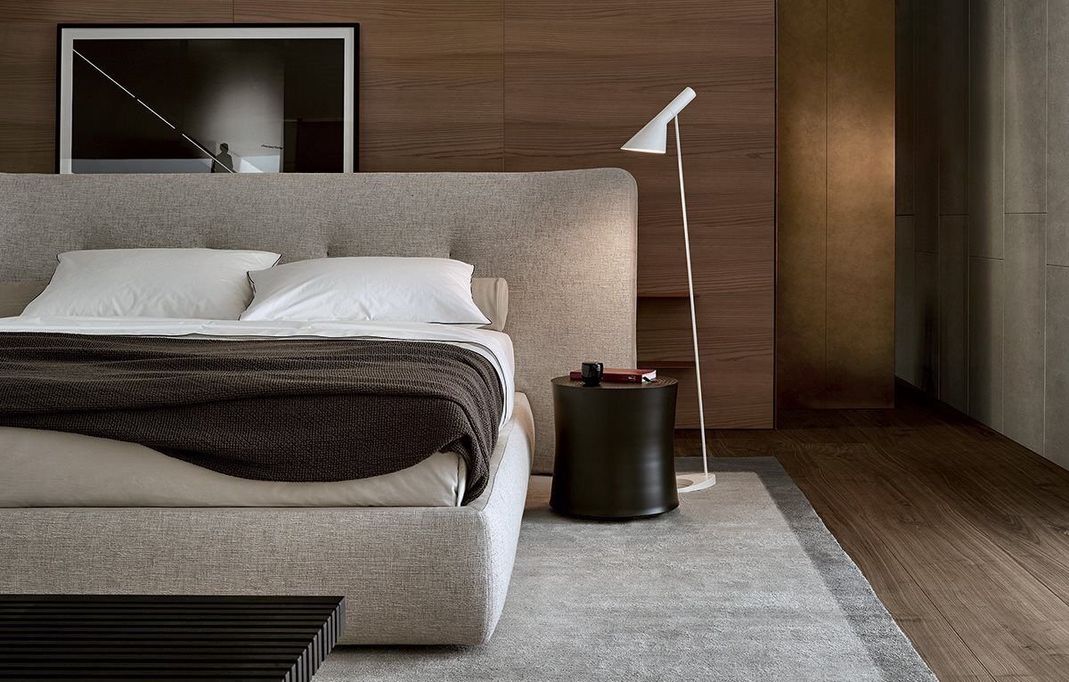 Plush Gray Fabric Bed with Wingback Headboard and Soft Upholstered Design