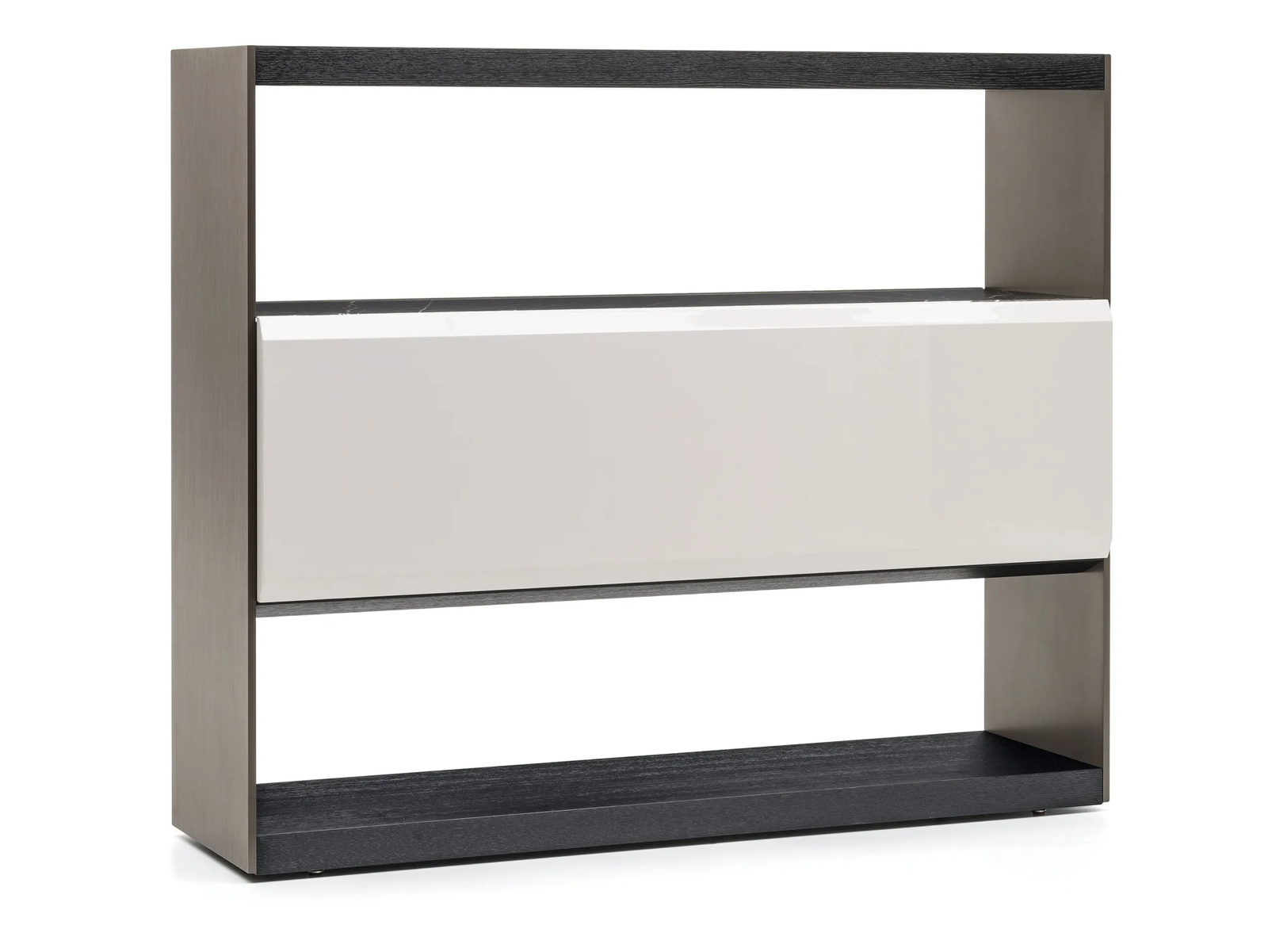 Minimalist Floating Wall Shelf Sliding Drawer Dark Wood Light Gloss Storage Unit