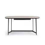 Oval Frosted Glass Dressing Table with Extendable Design and Black Metal Frame
