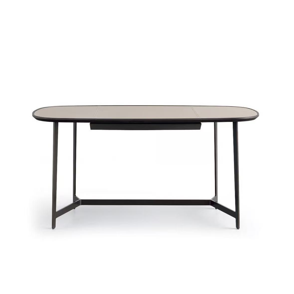 Oval Frosted Glass Dressing Table with Extendable Design and Black Metal Frame
