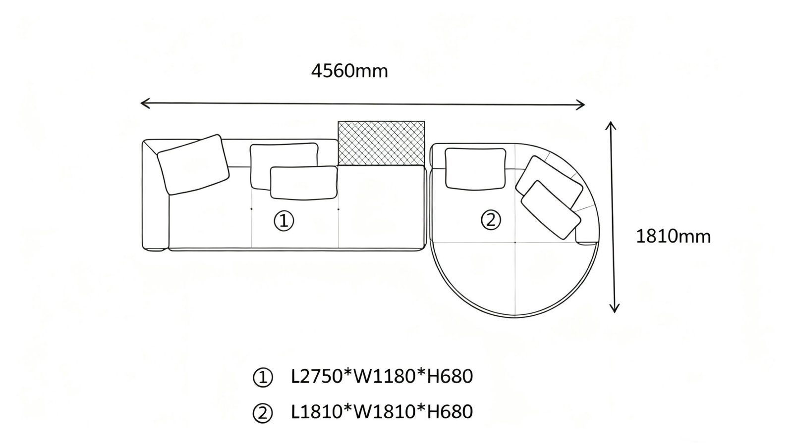 L-Shaped Modular Sofa A with Round Footstool（5 seaters）