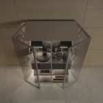 Modern Double-Door Storage Cabinet with Frosted Glass and Multiple Shelves