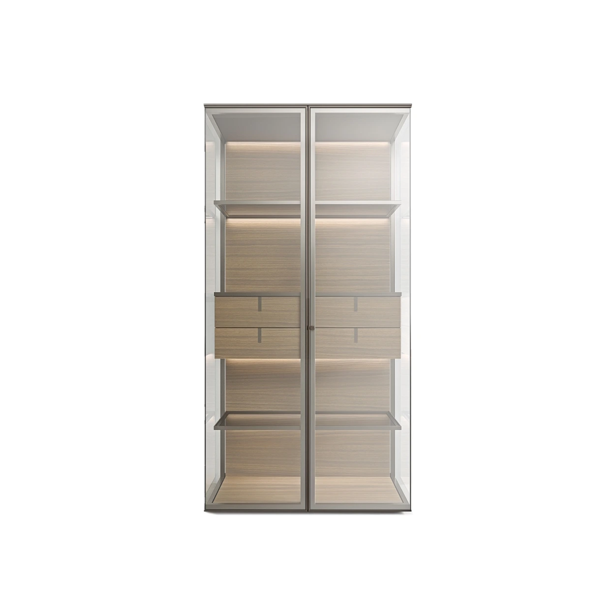 Modern Double-Door Storage Cabinet with Frosted Glass and Multiple Shelves