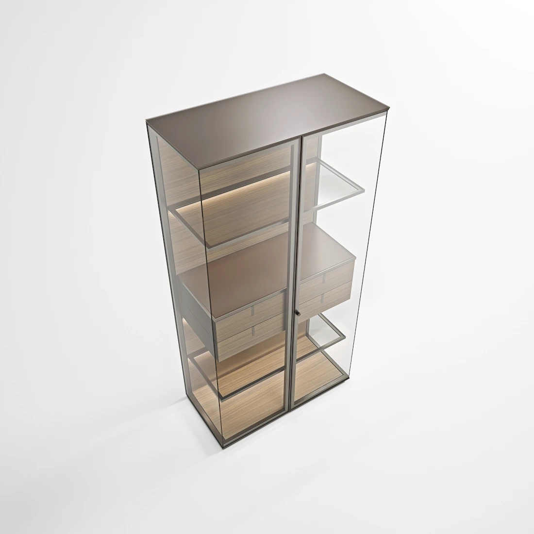 Modern Double-Door Storage Cabinet with Frosted Glass and Multiple Shelves