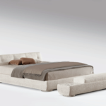Boucle Upholstered Daybed Modern Curved Headboard Design