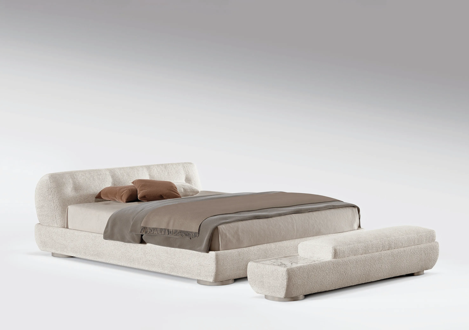 Boucle Upholstered Daybed Modern Curved Headboard Design