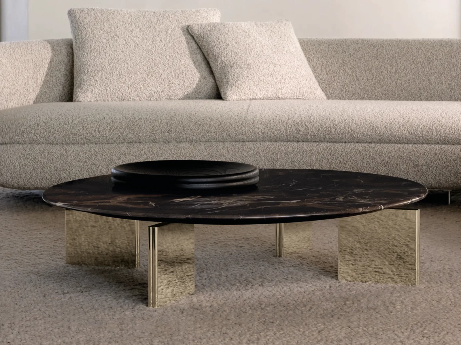 Black Marble Round Coffee Table Polished Brass Legs Luxury
