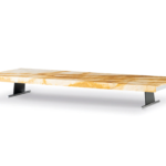 Rectangular Onyx Coffee Table Modern Metal Base Gold Vein