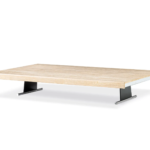 Beige Travertine Coffee Table Minimalist Metal Legs