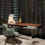 Contemporary Walnut Polished Metal Frame Accent Desk