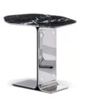 Hexagonal Nero Marquina marble ash and chrome plated side table