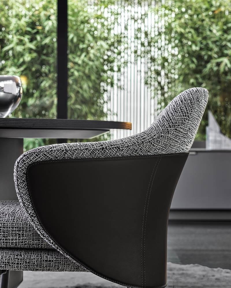 Saddle-hide Leather Fabric Armchair with Footrest