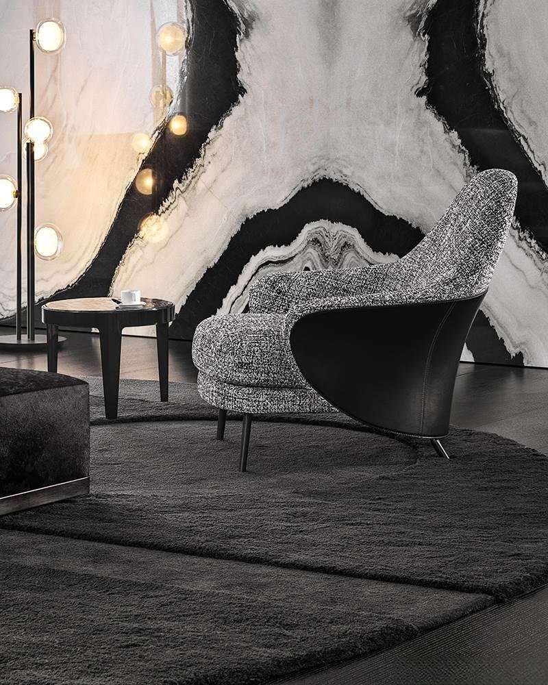 Saddle-hide Leather Fabric Armchair with Footrest