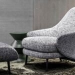 Saddle-hide Leather Fabric Armchair with Footrest