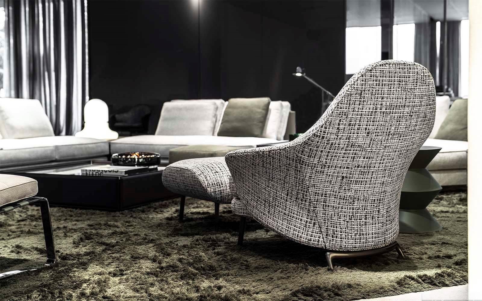 Saddle-hide Leather Fabric Armchair with Footrest