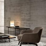 Luxury Armchair with Defining Leather Belt and Brandy Polished Aluminum Base