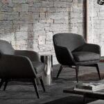 Luxury Armchair with Defining Leather Belt and Brandy Polished Aluminum Base