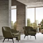 Luxury Armchair with Defining Leather Belt and Brandy Polished Aluminum Base