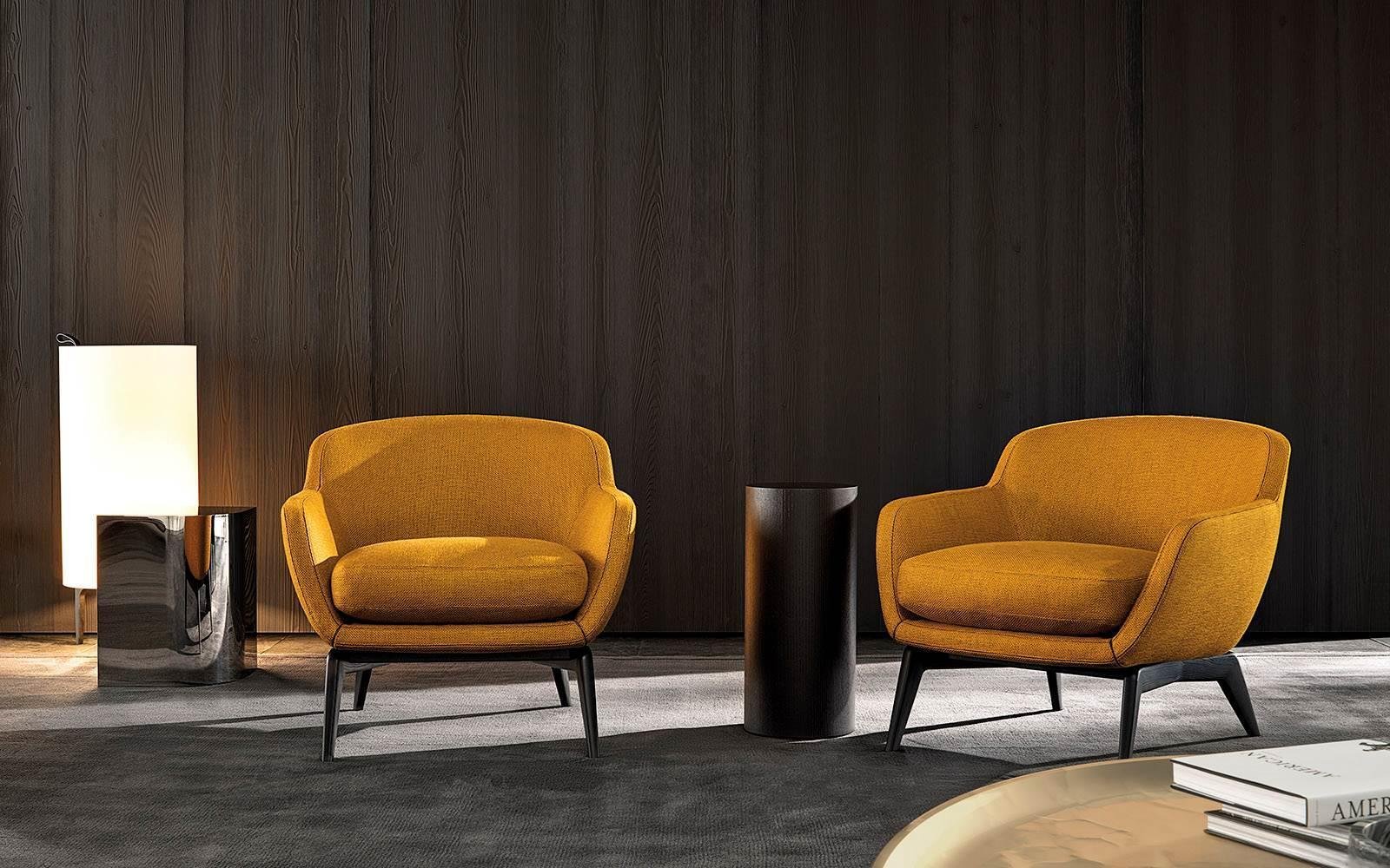Luxury Armchair with Defining Leather Belt and Brandy Polished Aluminum Base