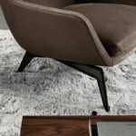 Luxury Armchair with Defining Leather Belt and Brandy Polished Aluminum Base