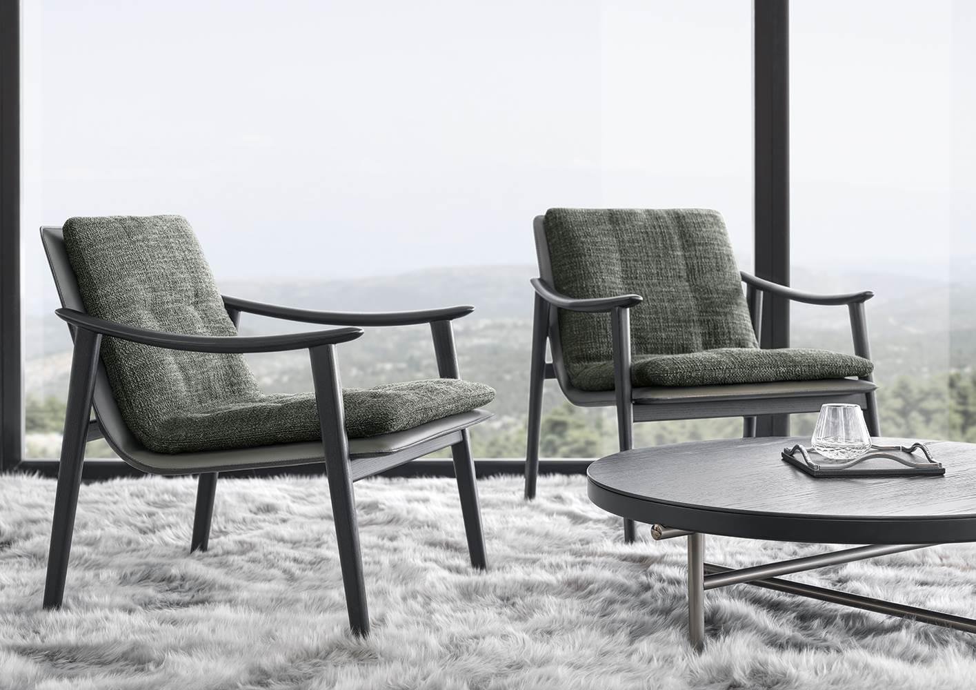 Italian Minimalist Modern Saddle microfiber leather Smoked Armchair