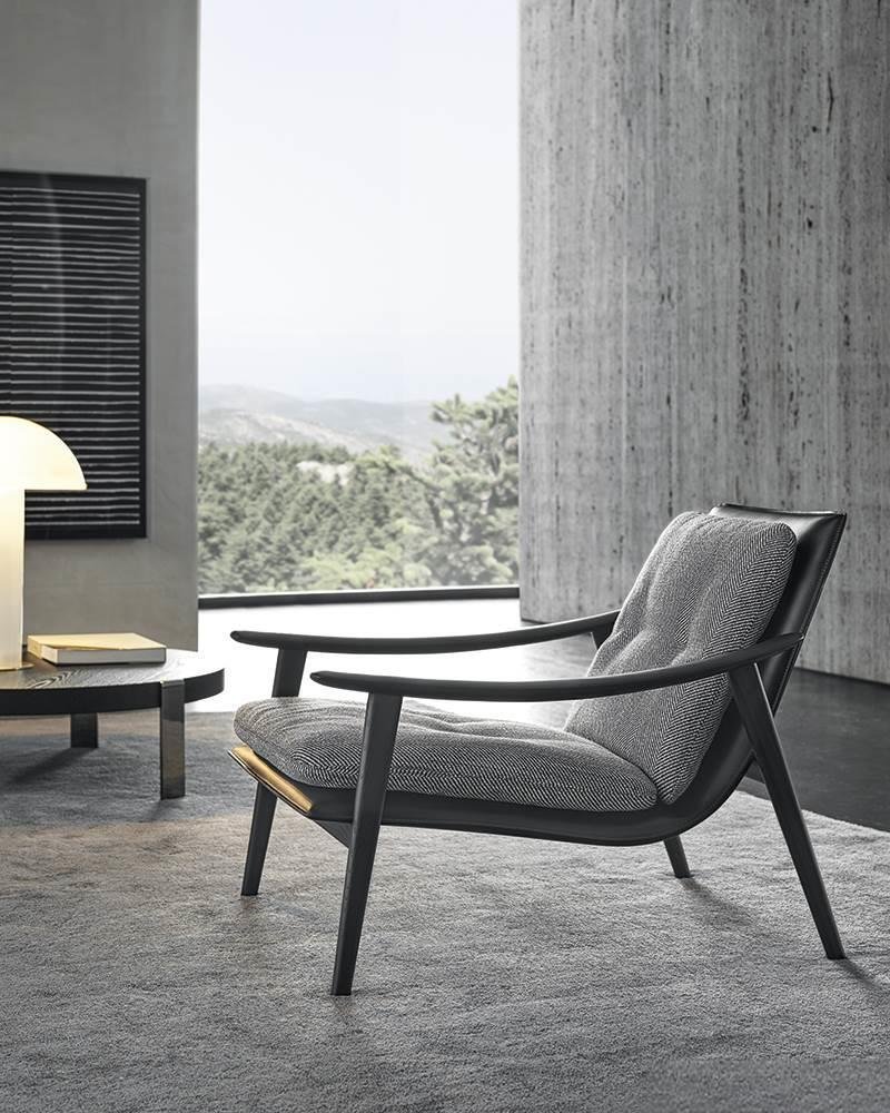 Italian Minimalist Modern Saddle microfiber leather Smoked Armchair