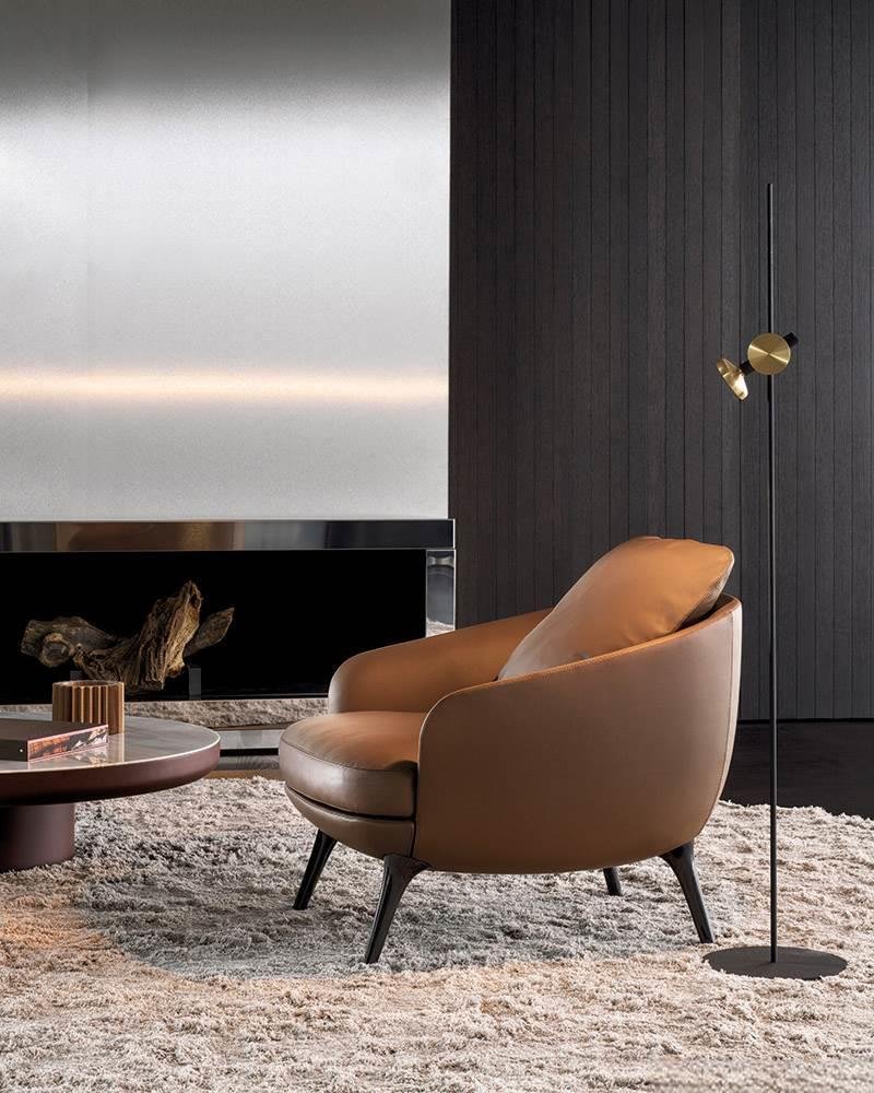 Luxury Leather Lounge Brown Armchair with Armrests