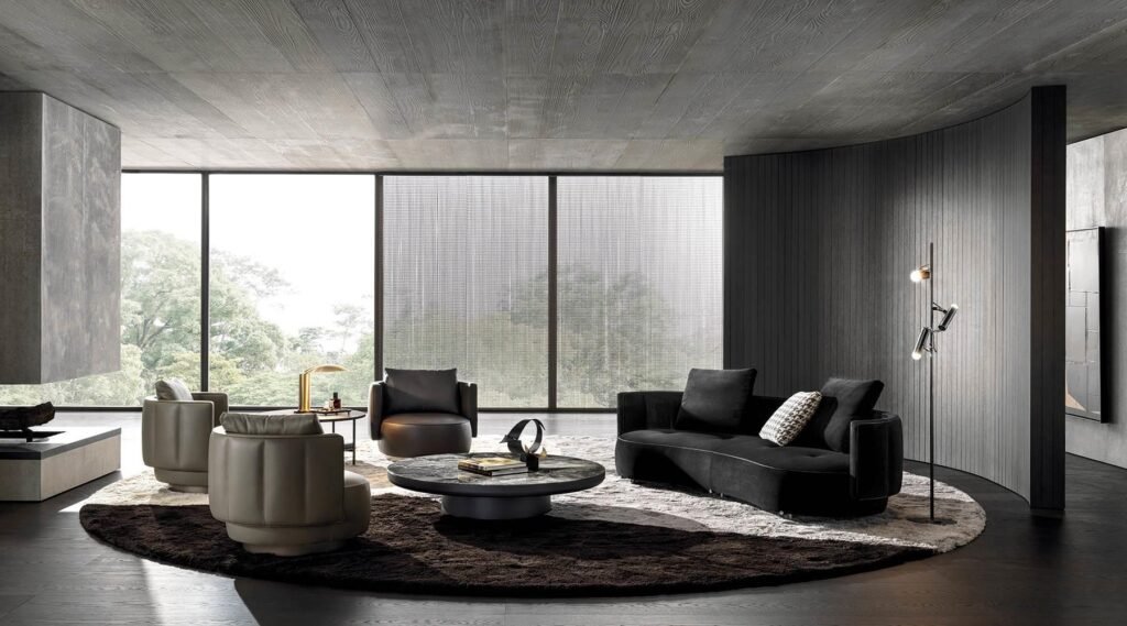 Swivel Leather Black armchair with Slim Metal Base