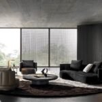 Swivel Leather Black armchair with Slim Metal Base