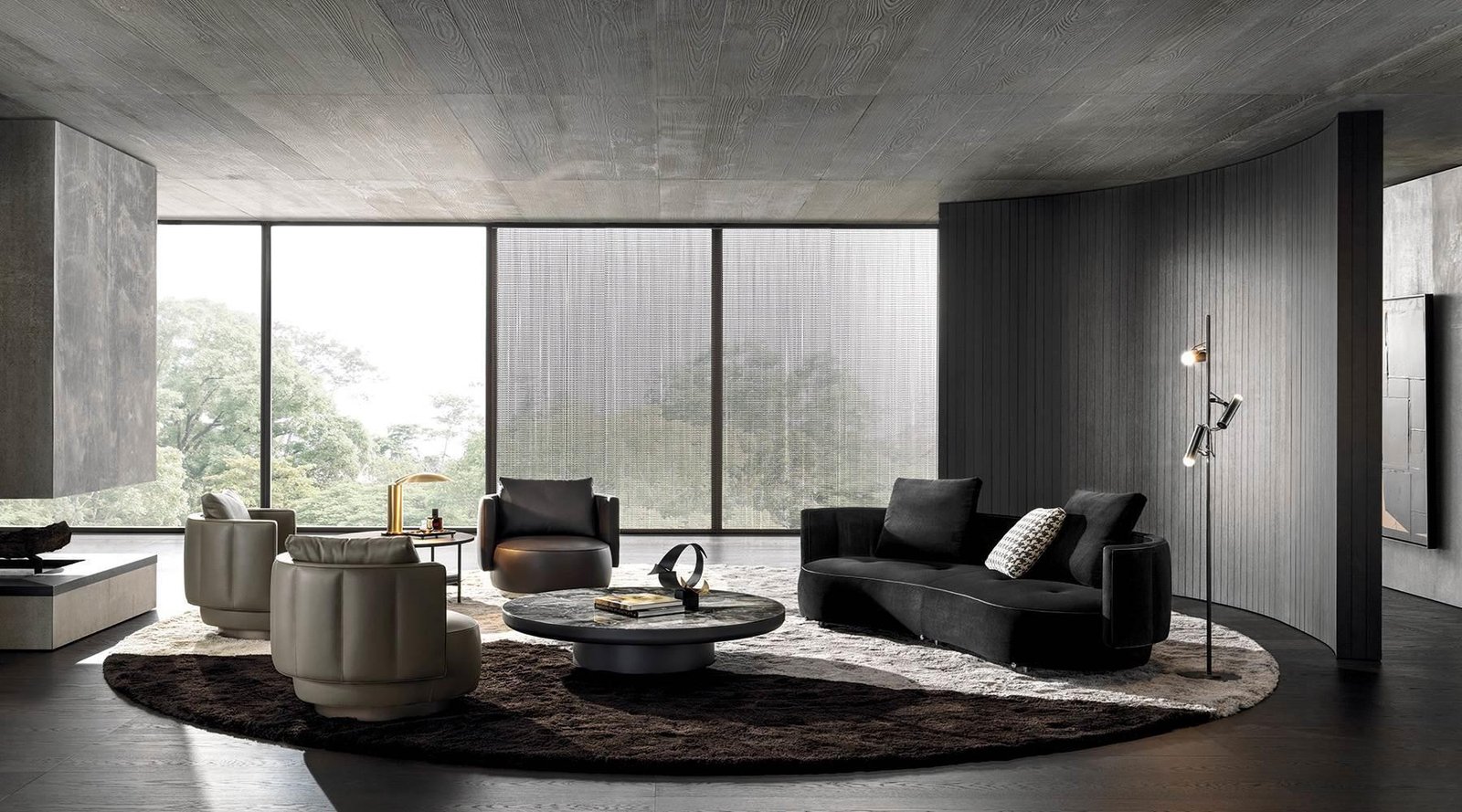 Swivel Leather Black armchair with Slim Metal Base