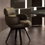 Olive Velvet Swivel Accent Chair with Black Wooden Legs