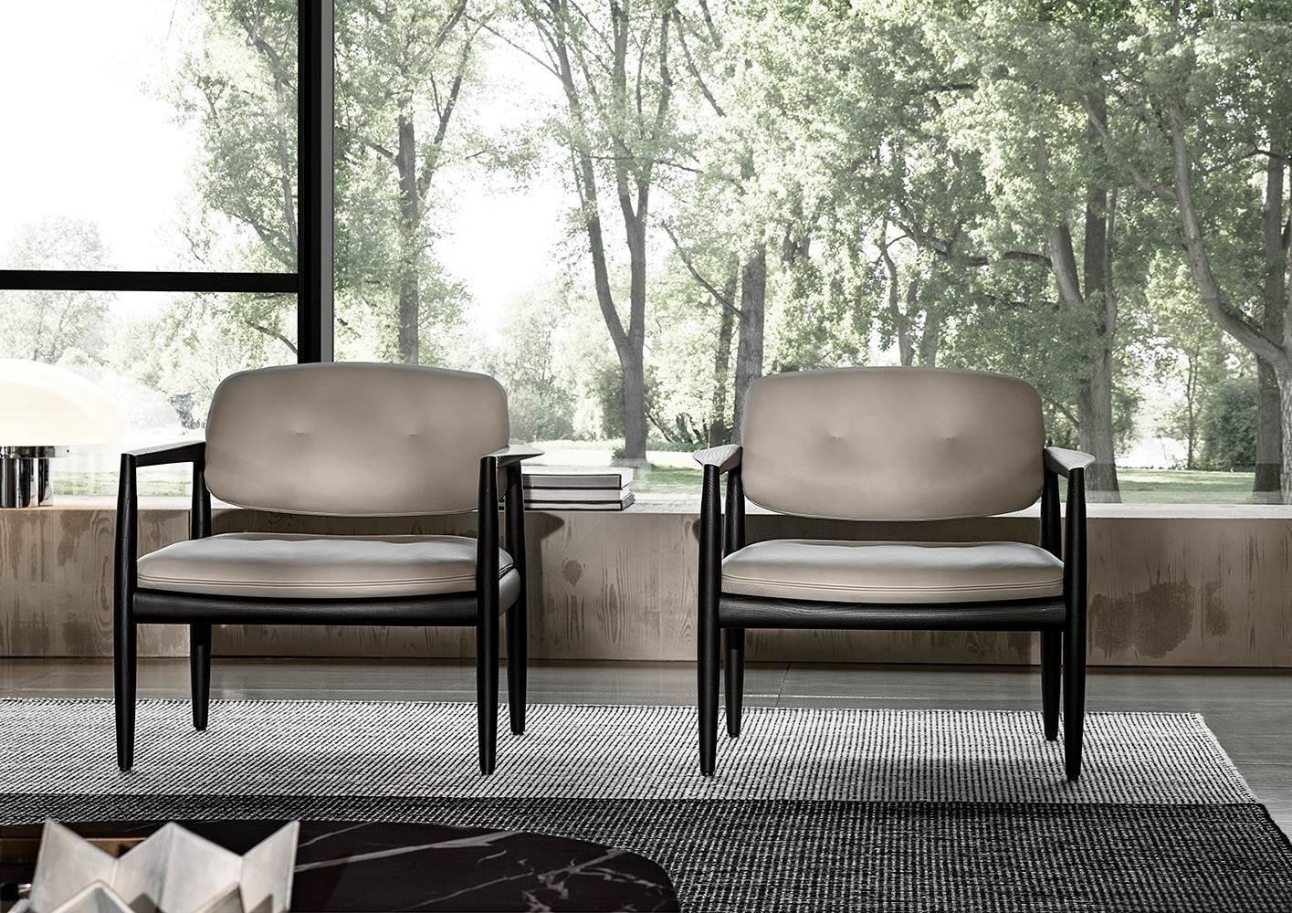 Sculpted Walnut Frame and Plush Channeled Cushioning Armchair with Footrest