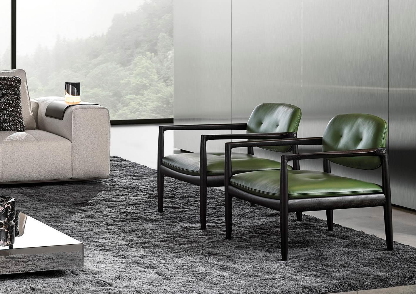 Sculpted Walnut Frame and Plush Channeled Cushioning Armchair with Footrest