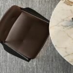Sculpted Walnut Frame and Plush Channeled Cushioning Armchair with Footrest