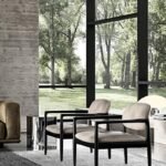 Sculpted Walnut Frame and Plush Channeled Cushioning Armchair with Footrest