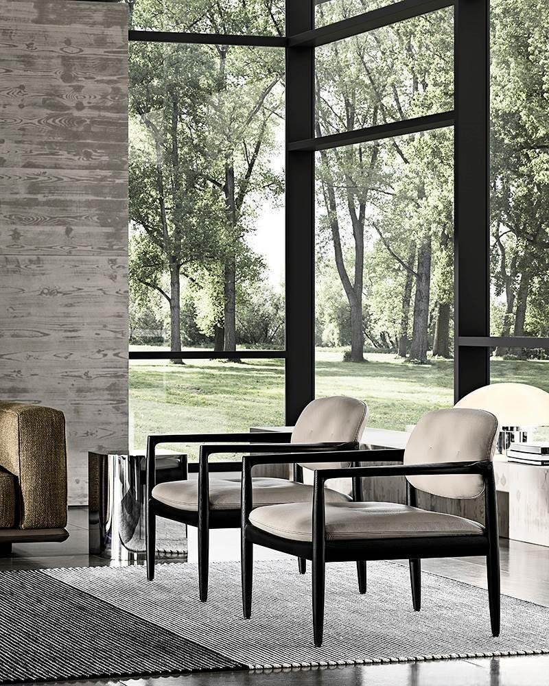 Sculpted Walnut Frame and Plush Channeled Cushioning Armchair with Footrest