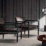 Sculpted Walnut Frame and Plush Channeled Cushioning Armchair with Footrest