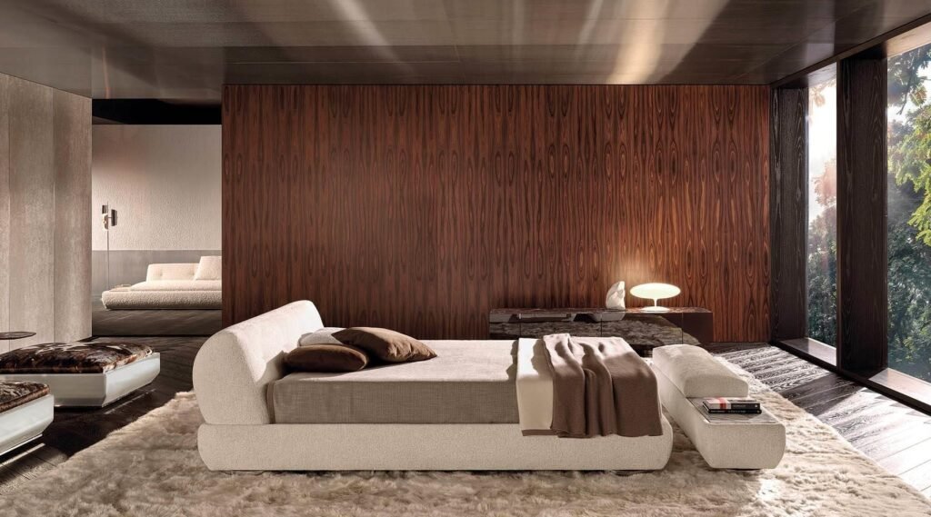 Boucle Upholstered Daybed Modern Curved Headboard Design