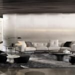 Floating Modular Sofa with Certified Goose Down Cushions and Couture Stitching