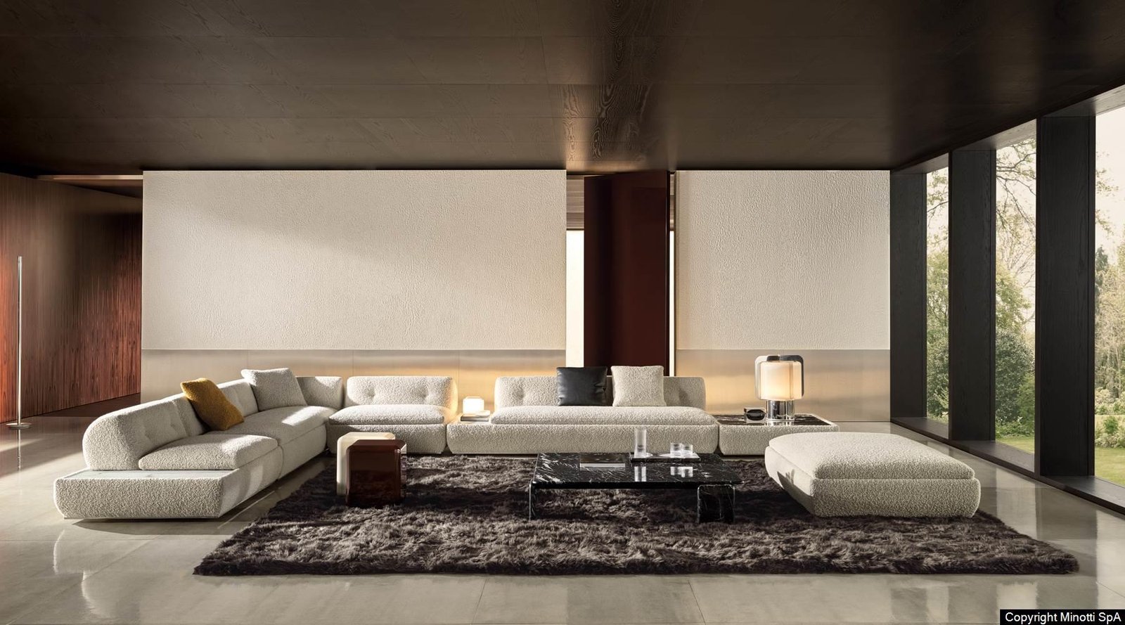 Marble Tabletops and Bronze Metal Base Modular Sofa