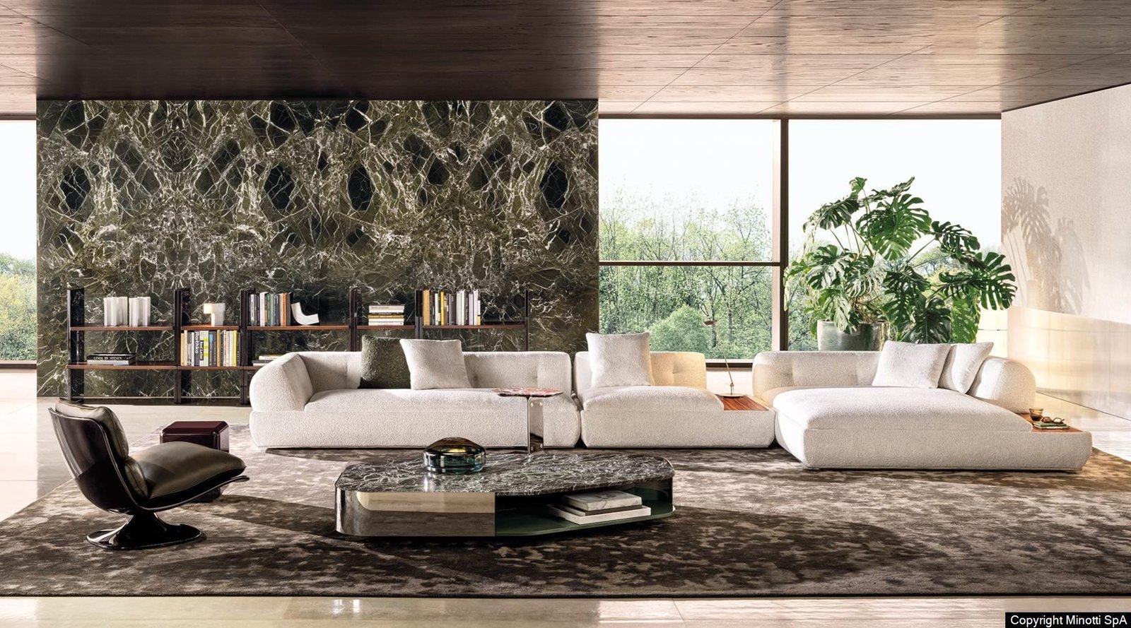 Marble Tabletops and Bronze Metal Base Modular Sofa
