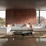 Marble Tabletops and Bronze Metal Base Modular Sofa