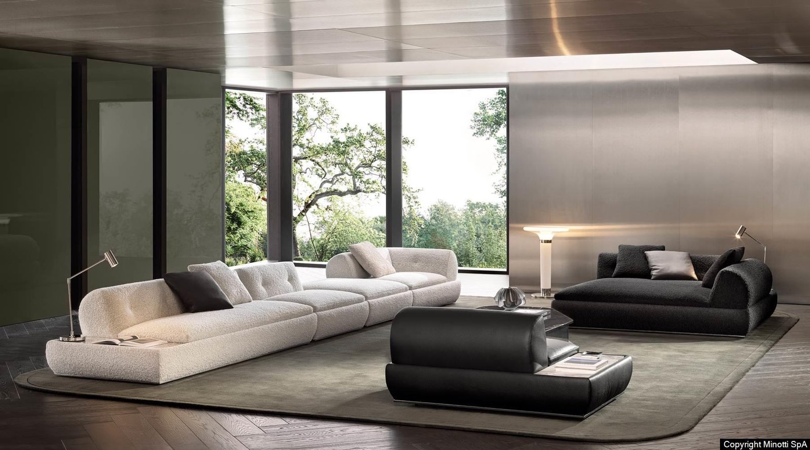 Marble Tabletops and Bronze Metal Base Modular Sofa